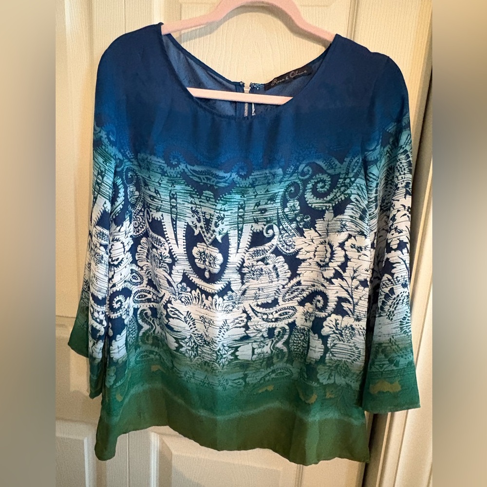 Blue and Green Women's Top